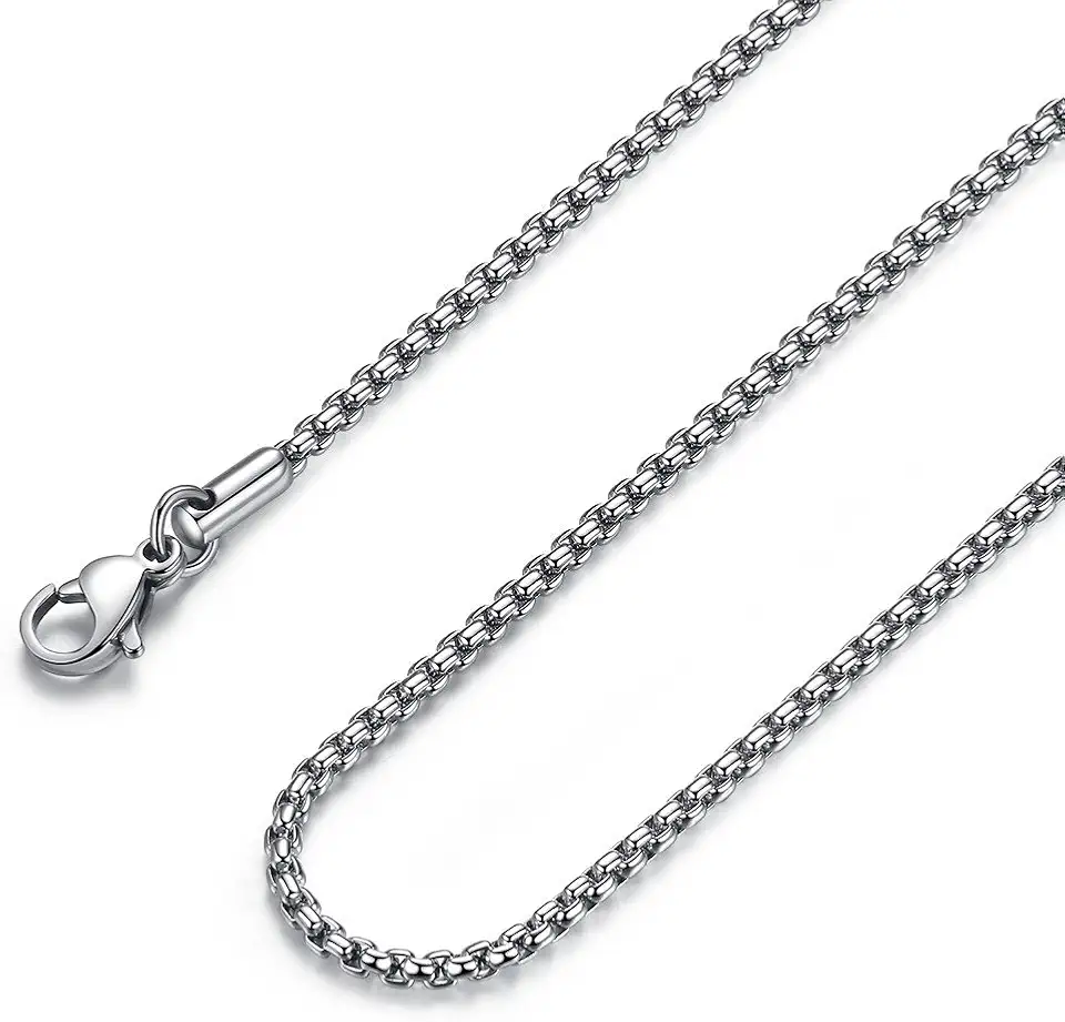 FOSIR Mens Chain Necklaces, Stainless Steel Rolo Chain Necklace for Men and Women, Silver Tone Box Chains for Men, Wide 2/3/4/5mm