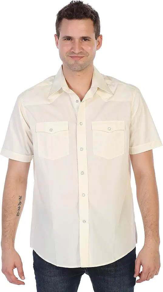 Gioberti Mens Casual Western Solid Short Sleeve Shirt with Pearl Snaps