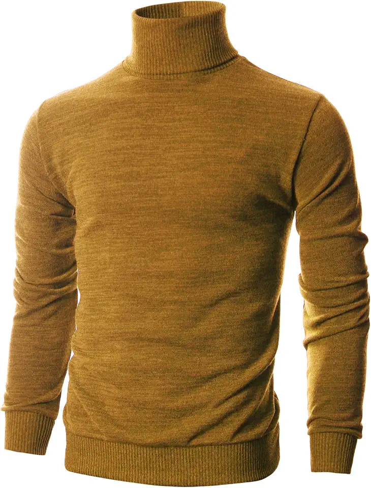 Ohoo Mens Turtleneck Sweater with Ribbed Cuffs and Hem in Slim Fit Long Sleeve