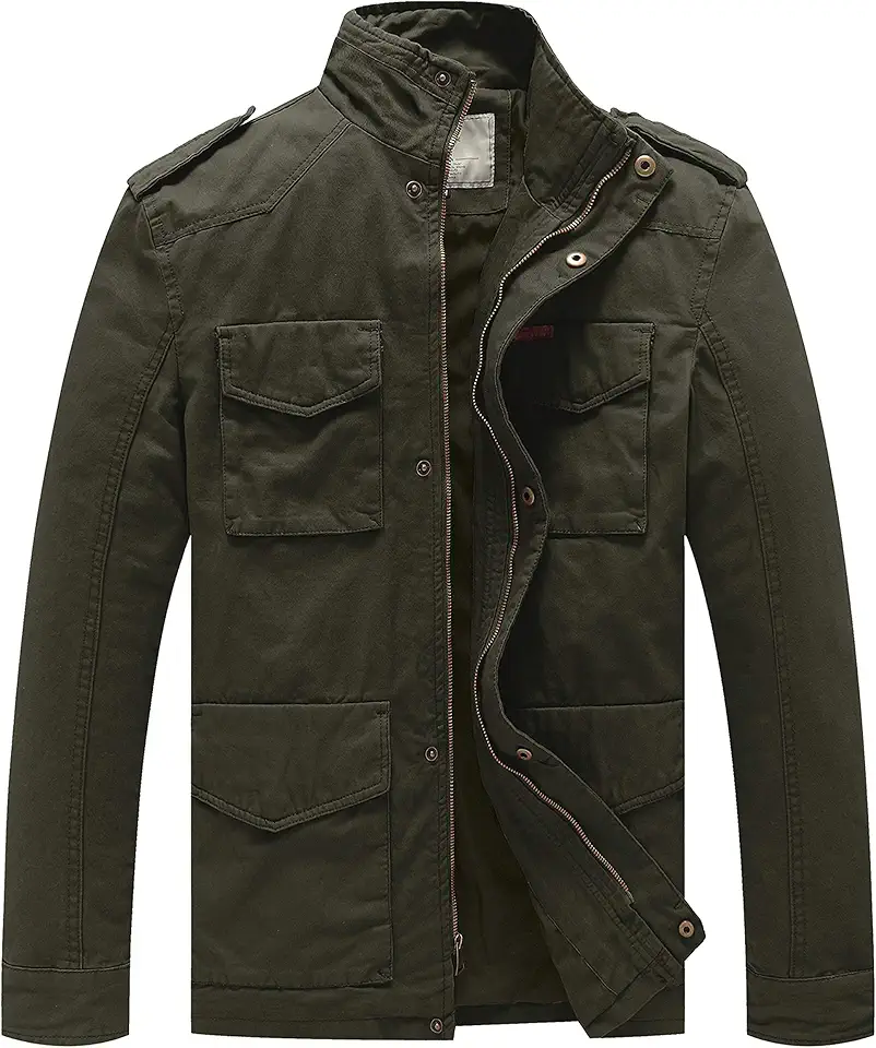 WenVen Men's Lightweight Twill Cotton Military Windbreaker Canvas Jacket