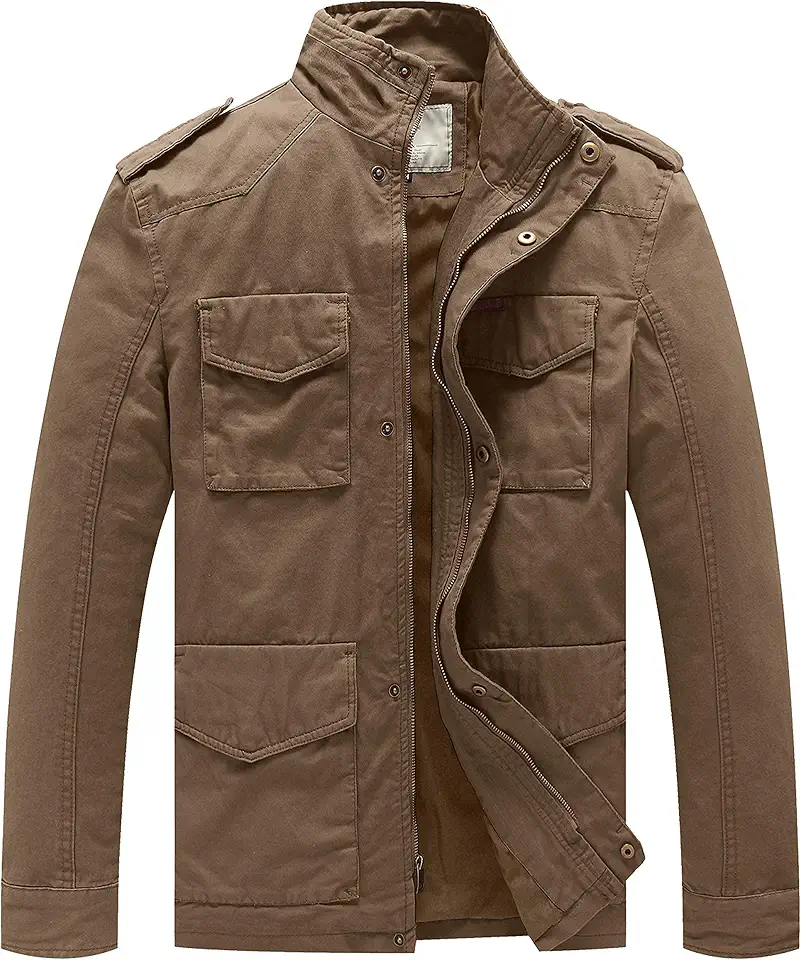 WenVen Men's Lightweight Twill Cotton Military Windbreaker Canvas Jacket