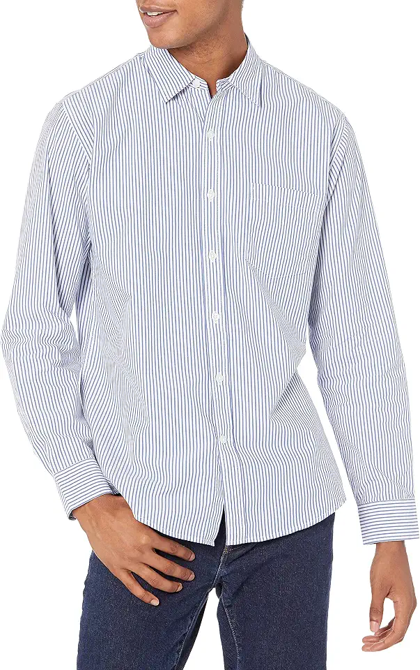 Amazon Essentials Men's Regular-Fit Long-Sleeve Casual Poplin Shirt, Button Front, Business Casual, Collared