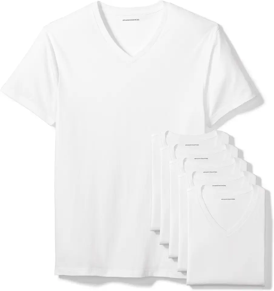 OEKO-TEX STANDARD 100 Amazon Essentials Men's Slim Fit V-Neck Undershirt, Breathable Cotton, Pack of 6