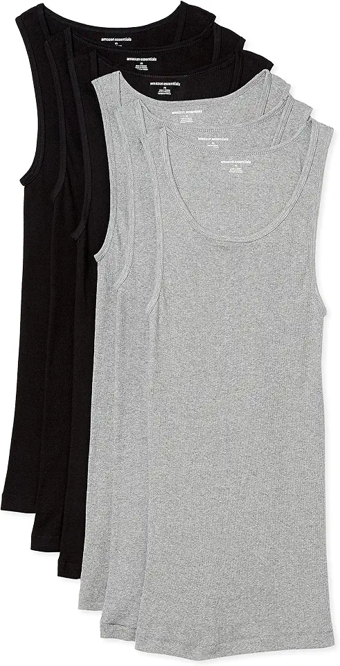 OEKO-TEX STANDARD 100 Amazon Essentials Men's Lightweight Breathable Cotton Slim Fit Tank Undershirts, Pack of 6