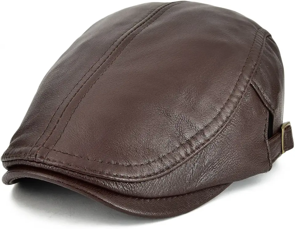 Men Women Adjustable Genuine Leather Ivy Cap Newsboy Hat
