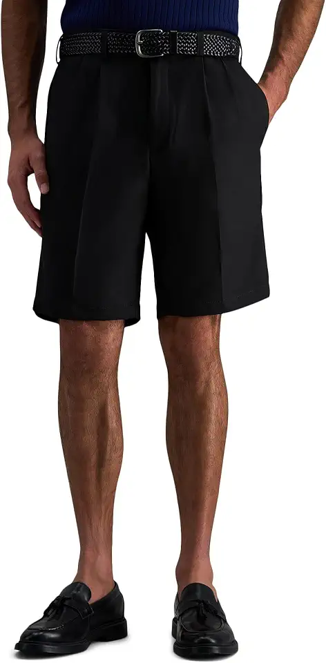Haggar Men's Cool 18 Pro Straight Fit Pleated Front 4-Way Stretch Expandable Waist Golf Performance Short