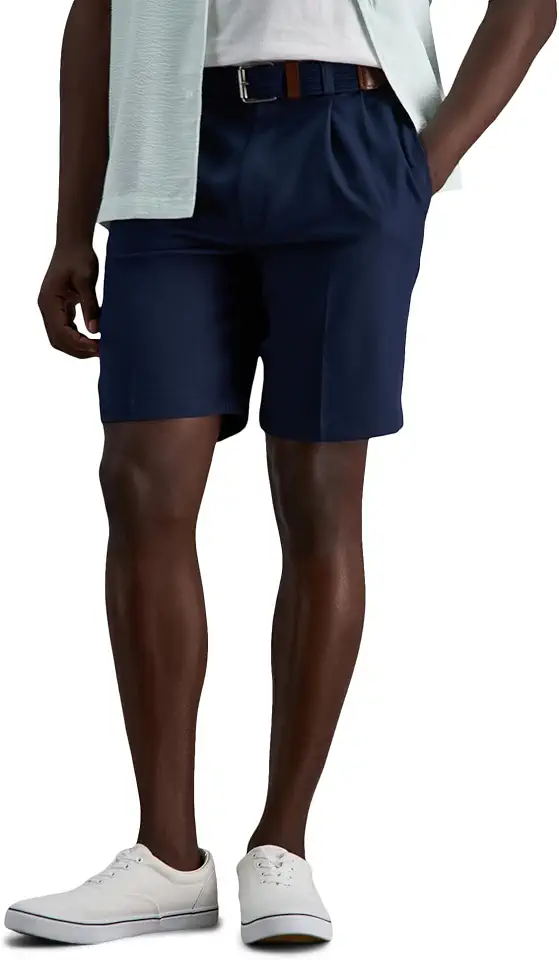 Haggar Men's Cool 18 Pro Straight Fit Pleated Front 4-Way Stretch Expandable Waist Golf Performance Short