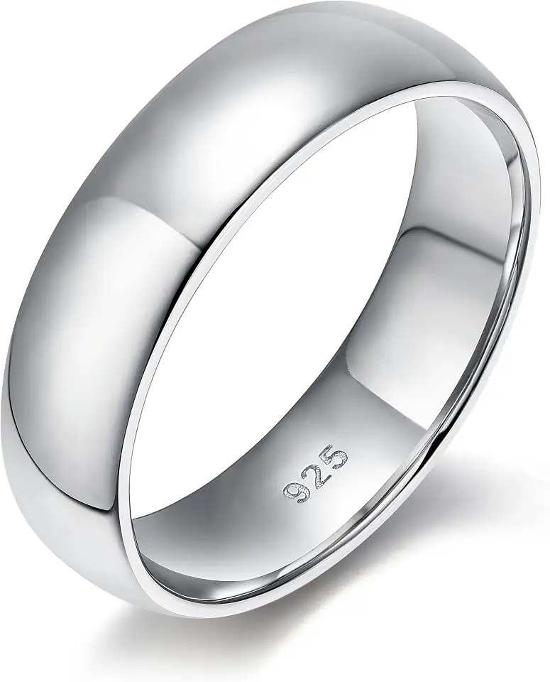 EAMTI 2mm 4mm 6mm 925 Sterling Silver Ring High Polish Plain Dome Wedding Band Comfort Fit Size 3-13