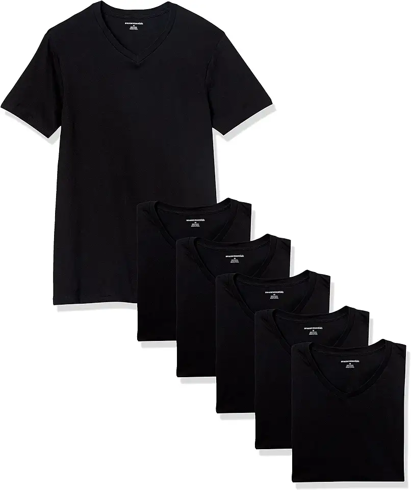 OEKO-TEX STANDARD 100 Amazon Essentials Men's Slim Fit V-Neck Undershirt, Breathable Cotton, Pack of 6