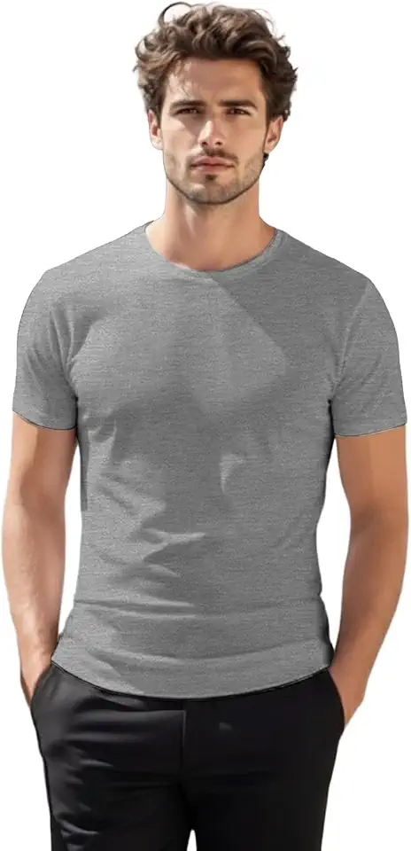 Men's Slim Fit Grey Short Sleeve Crewneck Cotton T Shirt