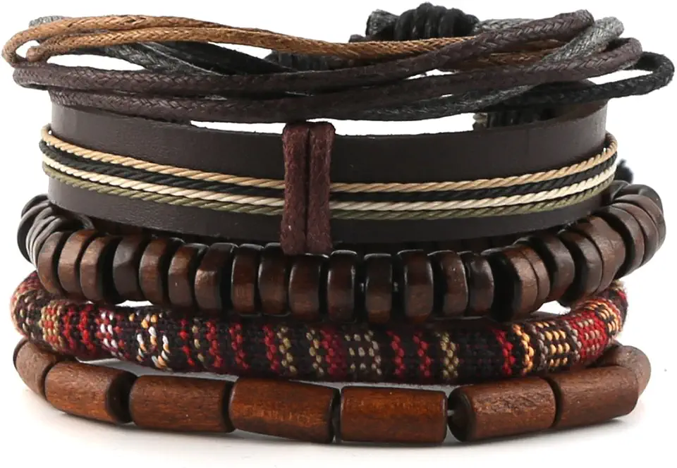Men's Beaded Brown Wood Bracelet