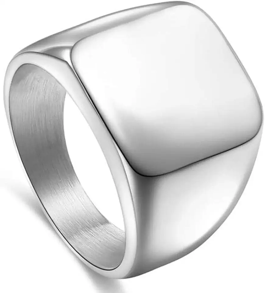 Men's Stainless Steel Square Biker Signet Ring, Black Silver Gold Styles