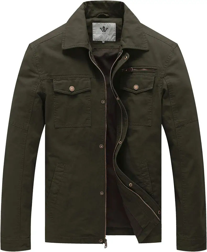 WenVen Men's Casual Canvas Cotton Military Lapel Jacket