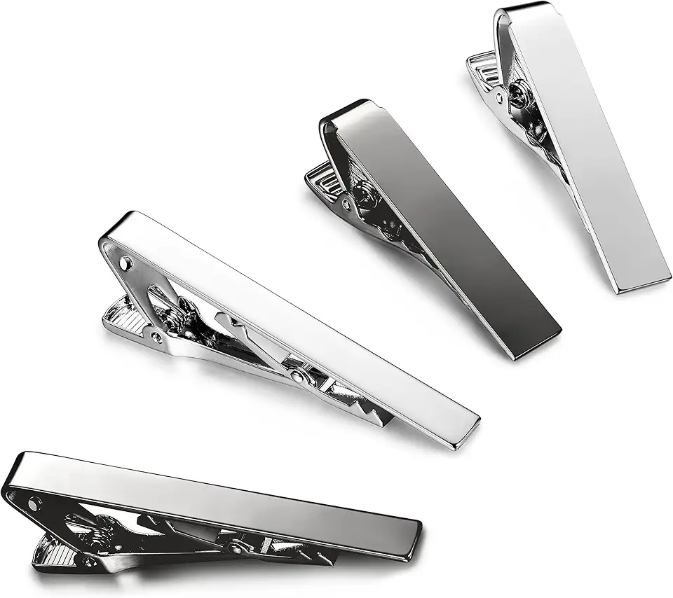 LOYALLOOK 2-4pcs Mens Tie Bar Pinch Clip Set for Regular Ties And Skinny Tie with Gift Box Silver Black Tone Pack 1.5-2.15Inches