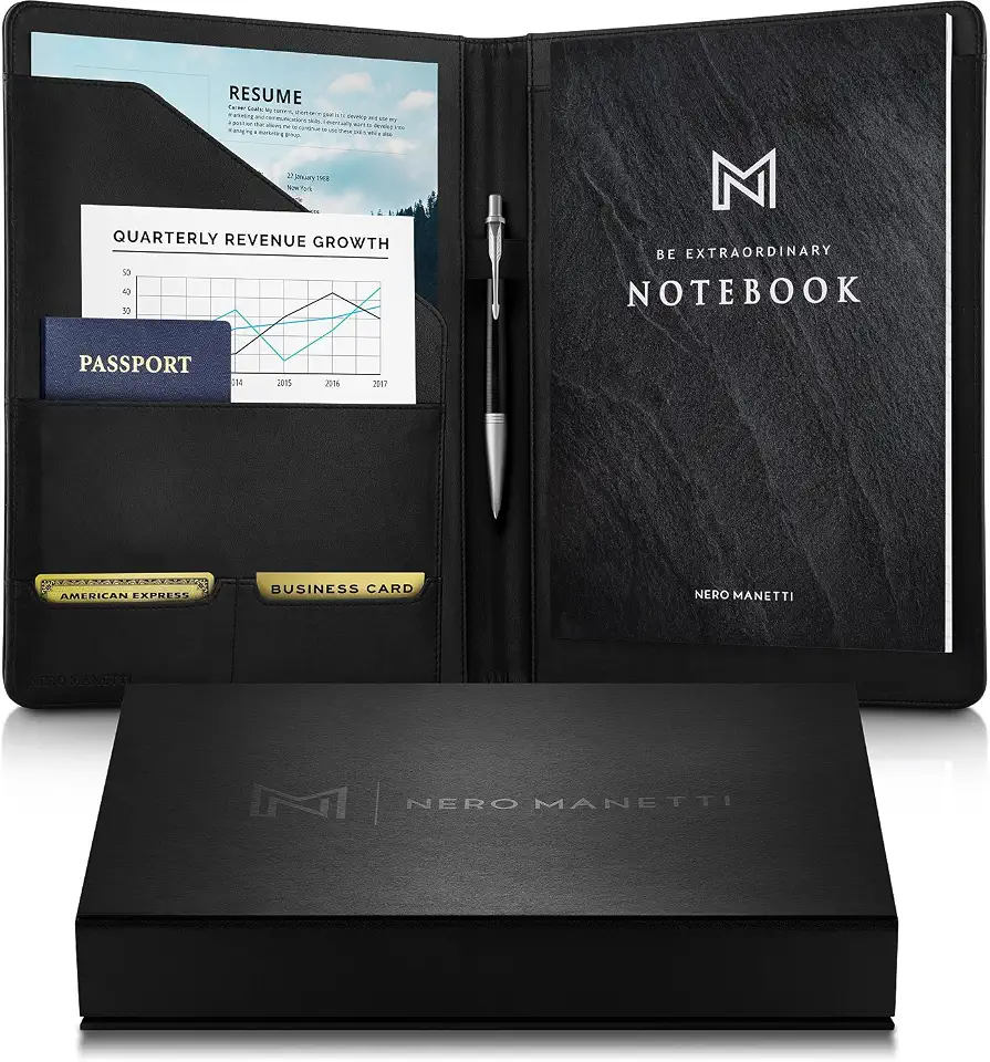 NERO MANETTI Leather Portfolio Folder, Business Padfolio for Men & Women