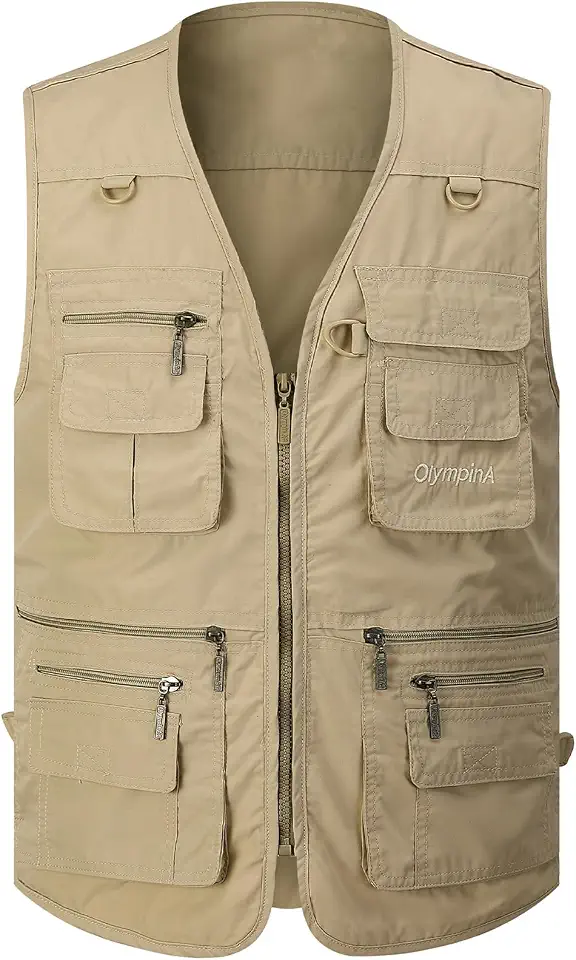 Global Recycled Standard Gihuo Men's Fishing Vest Utility Safari Travel Vests with Multi Pockets