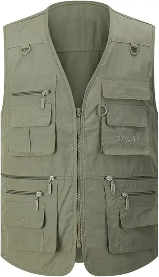 Global Recycled Standard Gihuo Men's Fishing Vest Utility Safari Travel Vests with Multi Pockets