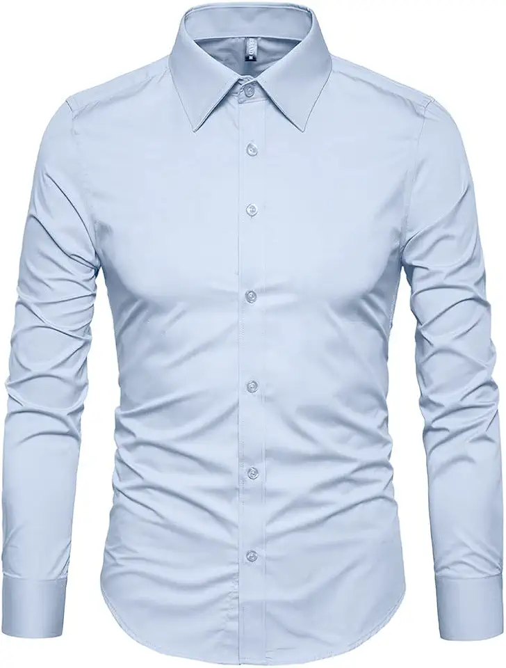 Manwan walk Men's Slim Fit Business Casual Cotton Long Sleeves Solid Button Down Dress Shirts