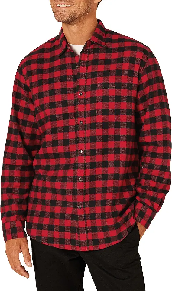 Amazon Essentials Men's Regular Fit Long-Sleeve Flannel Shirt, Soft Brushed Cotton, Lightweight yet Warm