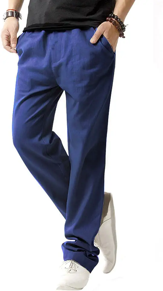 SIR7 Men's Linen Casual Lightweight Drawstrintg Elastic Waist Summer Beach Pants