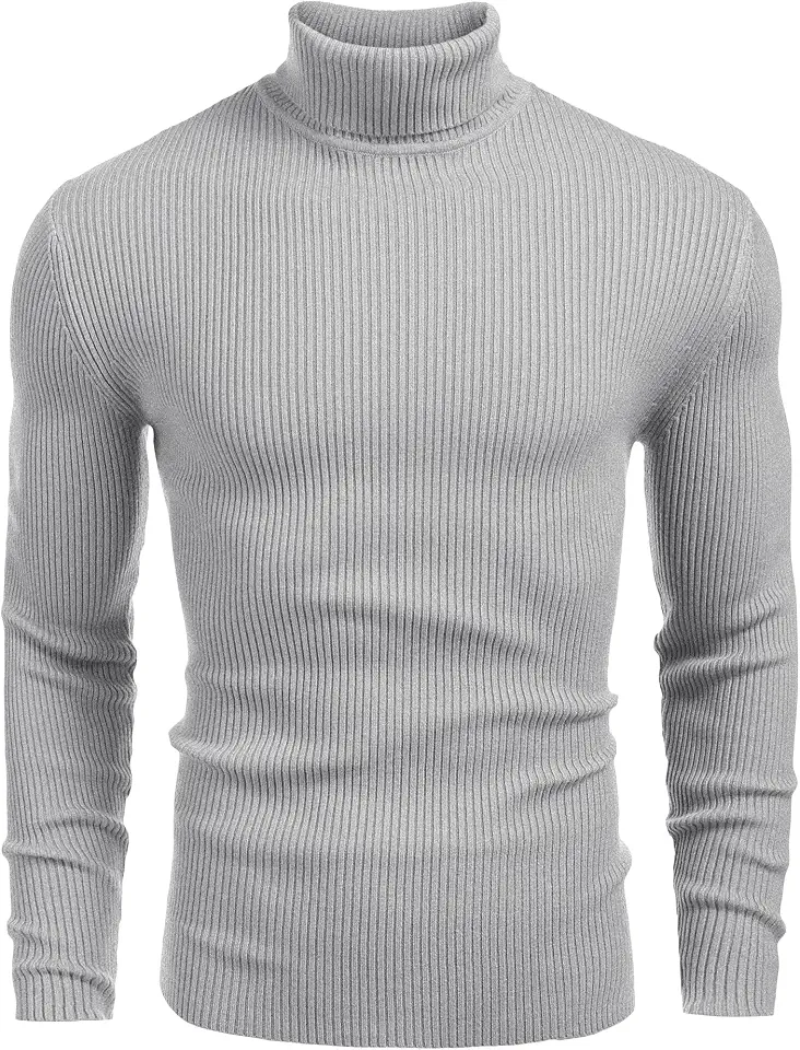 Men's Grey Cable Knit Turtleneck Sweater