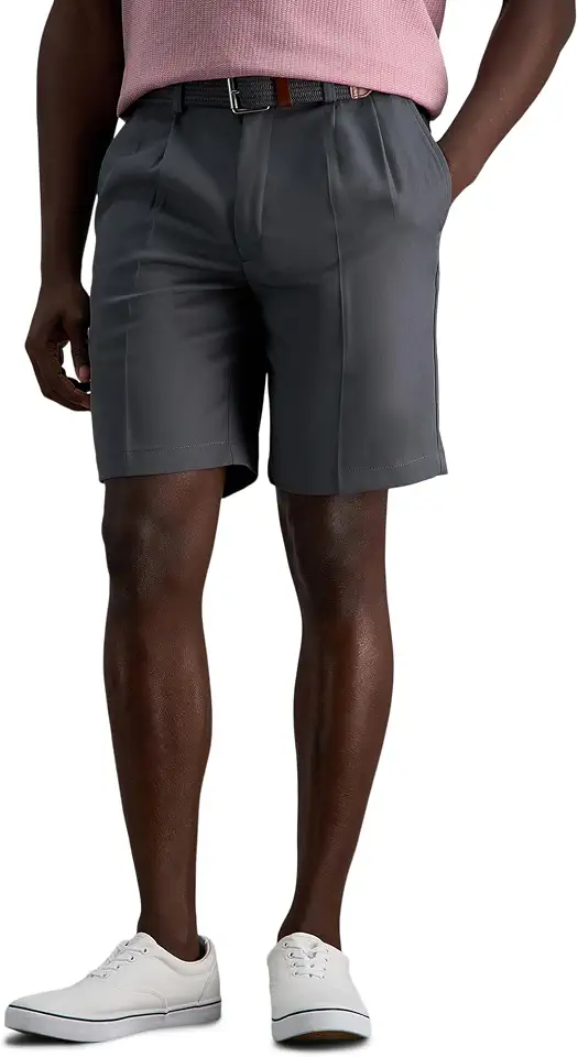 Haggar Men's Cool 18 Pro Straight Fit Pleated Front 4-Way Stretch Expandable Waist Golf Performance Short