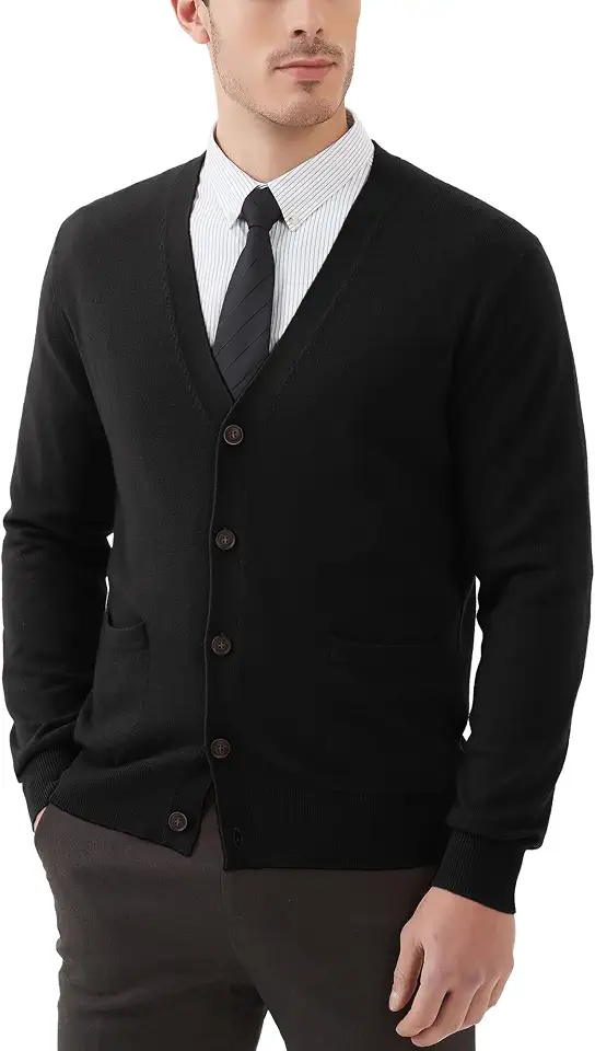 Global Recycled Standard Kallspin Men's Cardigan Sweaters Wool Blend V Neck Button Down Sweaters with Pockets