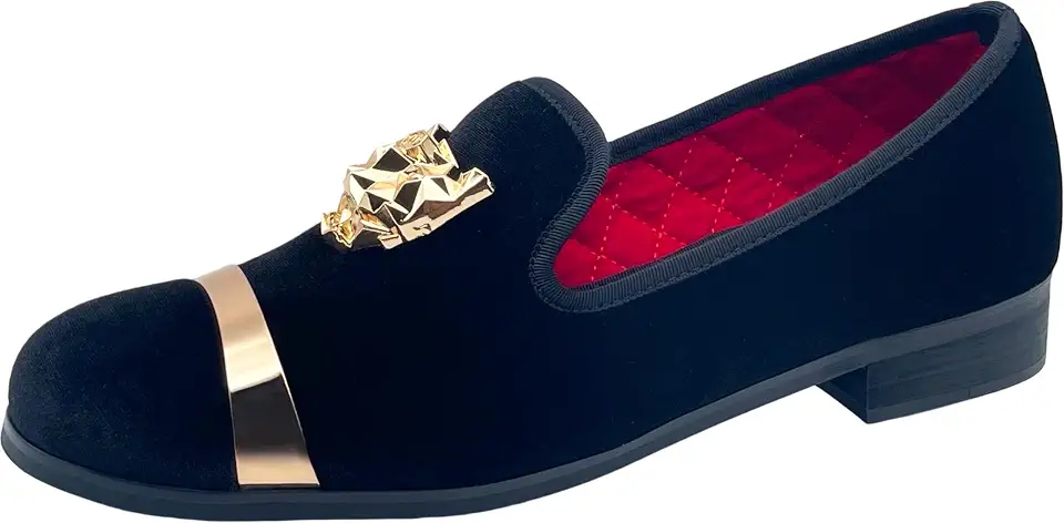 Justar Men's Velvet Penny Loafers Slip-on Dress Shoes with Gold Buckle Wedding Party Prom Shoes