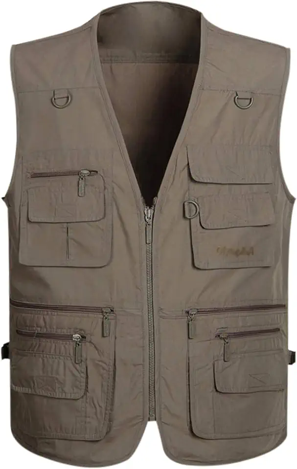 Global Recycled Standard Gihuo Men's Fishing Vest Utility Safari Travel Vests with Multi Pockets