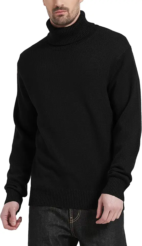 Men's Black Merino Wool Turtleneck