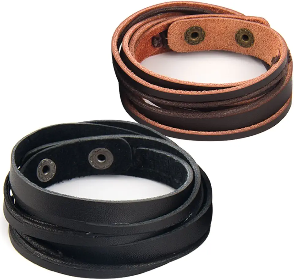 Handmade Genuine Vintage Leather Wrist Cuff Wrap Bracelet Adjustable