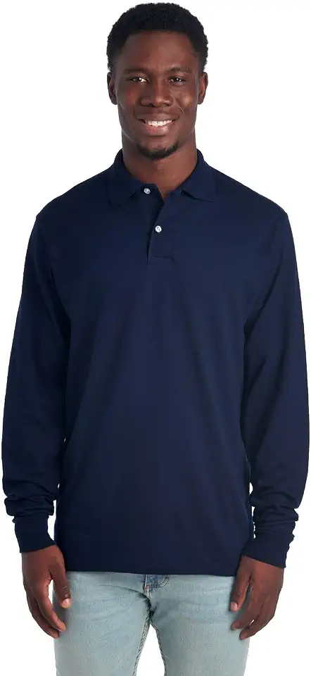 OEKO-TEX STANDARD 100 Jerzees 男款長袖 Polo 衫,棉混紡,兩顆鈕扣,一般版型,尺寸 S-2x