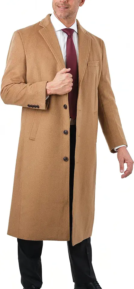 Mens Single Breasted Wool Cashmere Full Length Overcoat