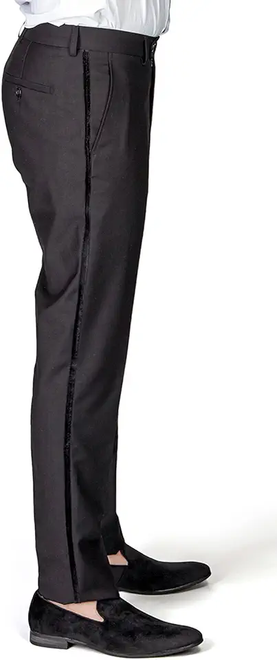 Slim Fit Tuxedo Pants Flat Front No Pleats Black Side Line AZAR