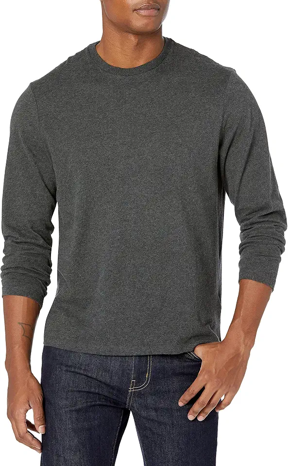 Men's Grey Long Sleeve Crewneck T Shirt