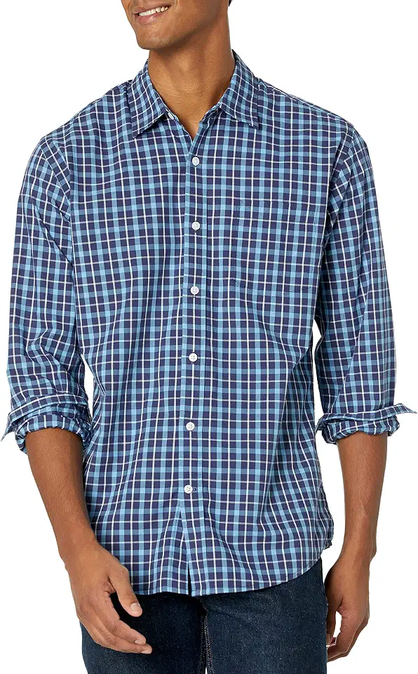 Men's Blue Plaid Long Sleeve Shirt