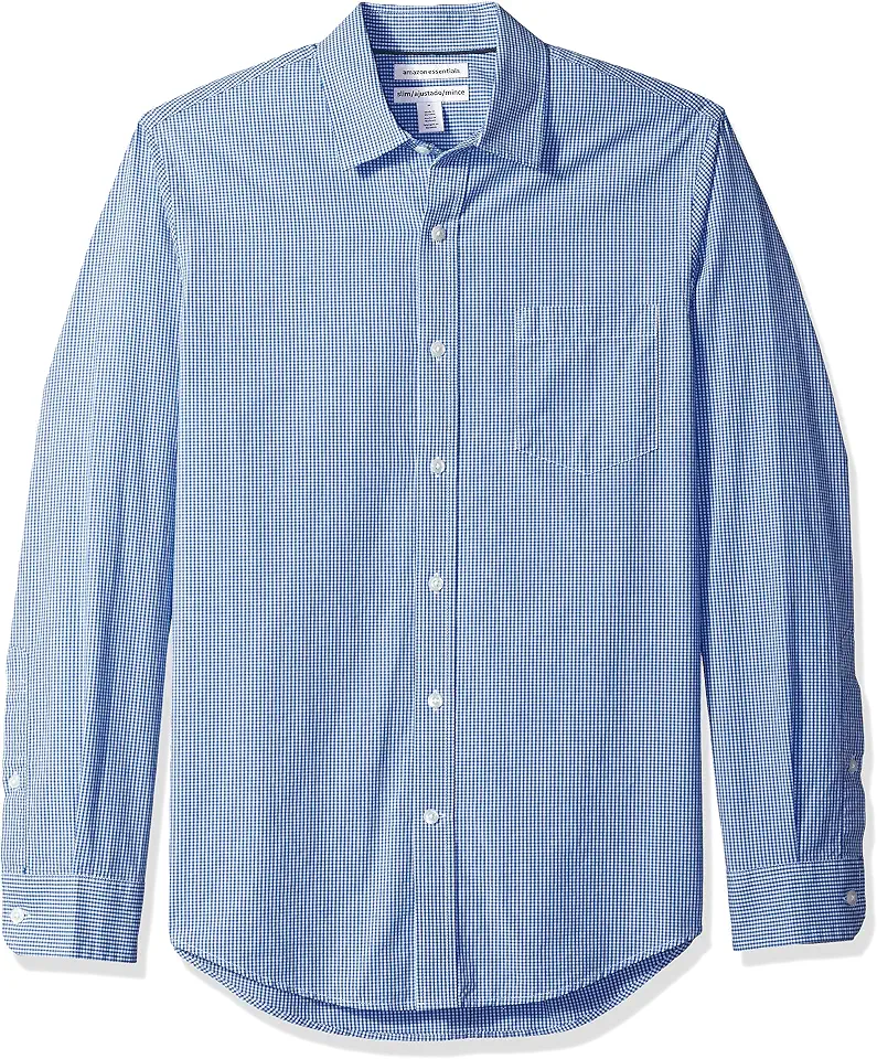 Men's Slim Fit Blue Gingham Dress Shirt