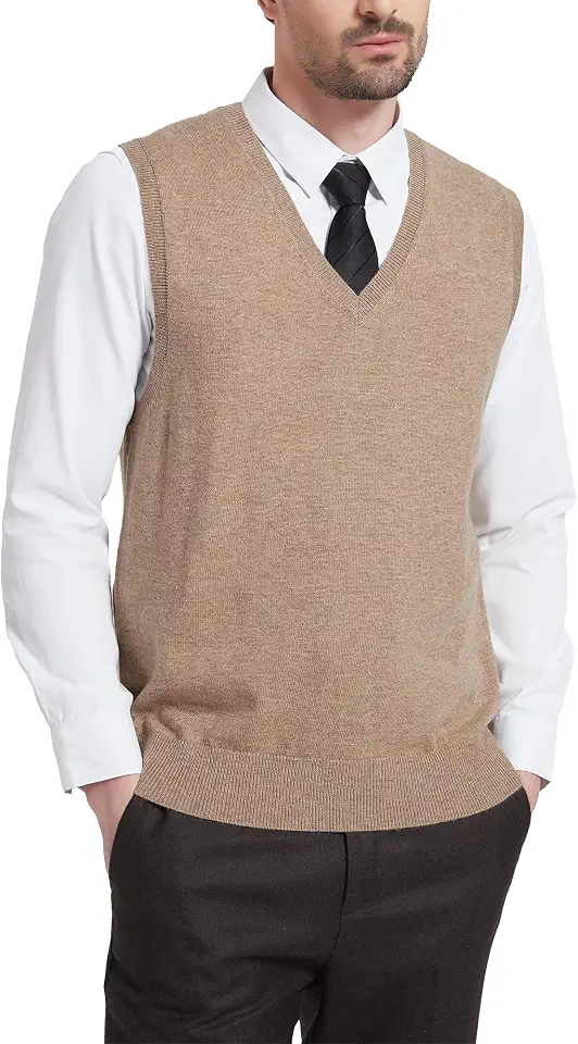 Global Recycled Standard Kallspin Men's Wool Blended Vest Sweater Relaxed Fit V Neck Sleeveless Knitted Pullover