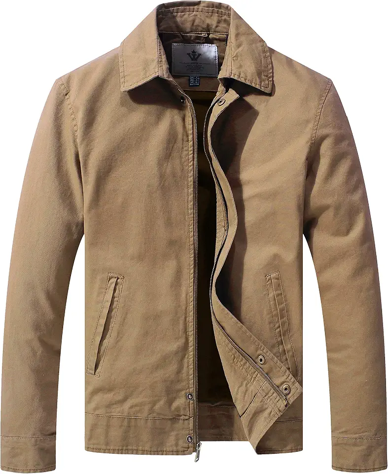 WenVen Men's Lightweight Military Cotton Jacket Casual Fall Lapel Work Coat