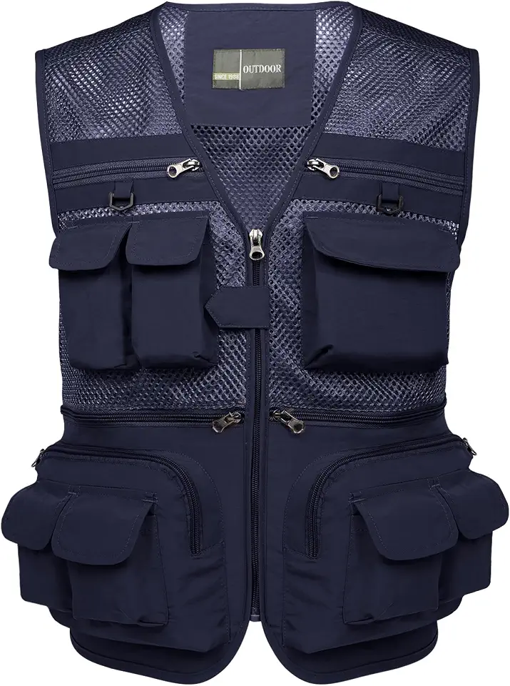 Flygo Men's Fishing Vest Utility Lightweight Outdoor Travel Safari Photo Cargo Vest with 16 Pockets