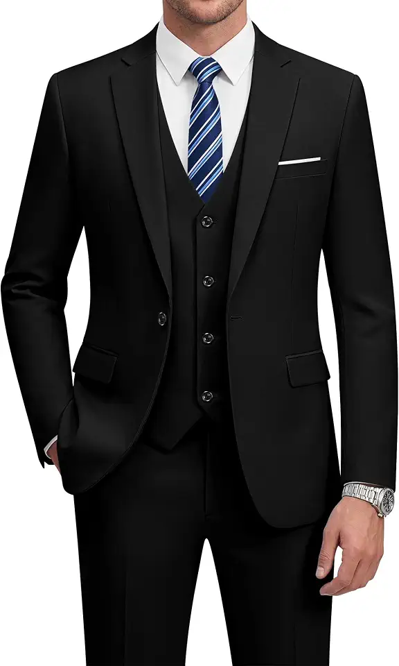 Global Recycled Standard WULFUL Menβs Slim Fit Suit One Button 3-Piece Blazer Dress Business Wedding Party Jacket Vest & Pant