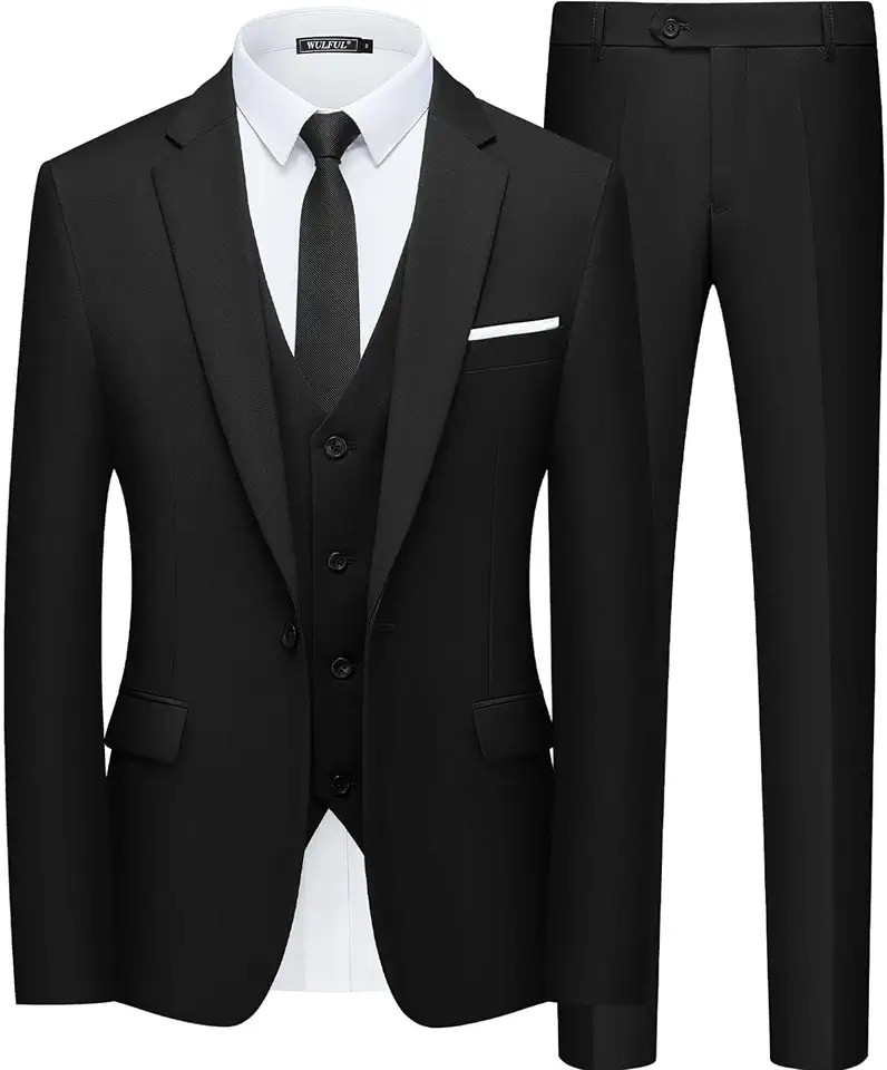 Global Recycled Standard WULFUL Men’s Slim Fit Suit One Button 3-Piece Blazer Dress Business Wedding Party Jacket Vest & Pant