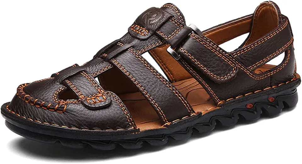 UPIShi Mens Casual Closed Toe Leather Sandals Outdoor Fisherman Adjustable Summer Shoes