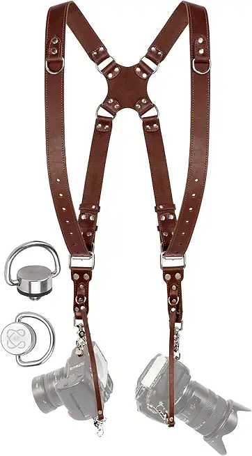 C Coiro Dual Camera Harness Leather Camera Strap DSLR/SLR, All-Day Comfort