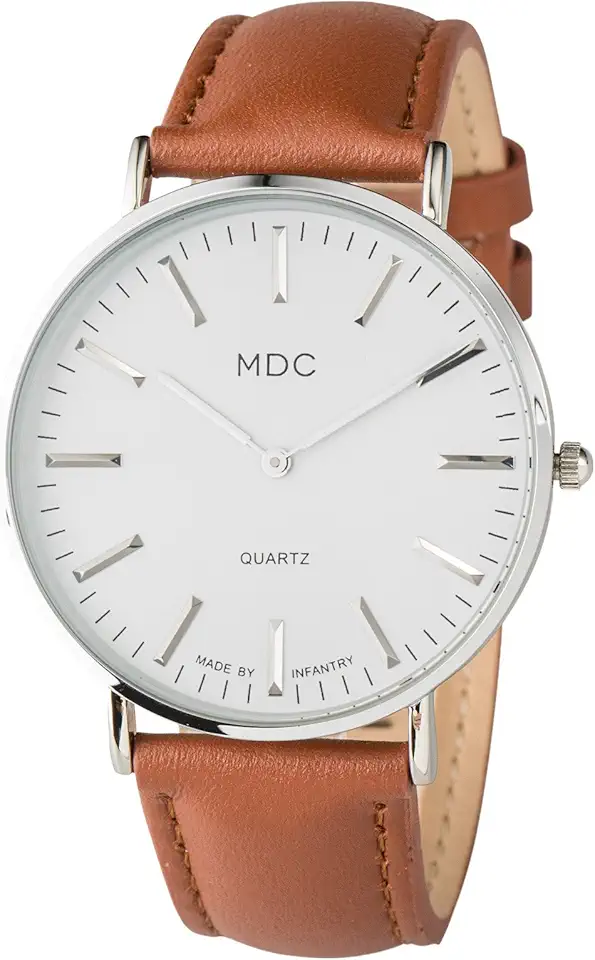 Infantry MDC Mens Minimalist Watch - 6.5mm Ultra Thin Business Casual Wrist Watches for Men,Big Face Analog Quartz Watch with Brown Leather Band, Professional Man's Gift