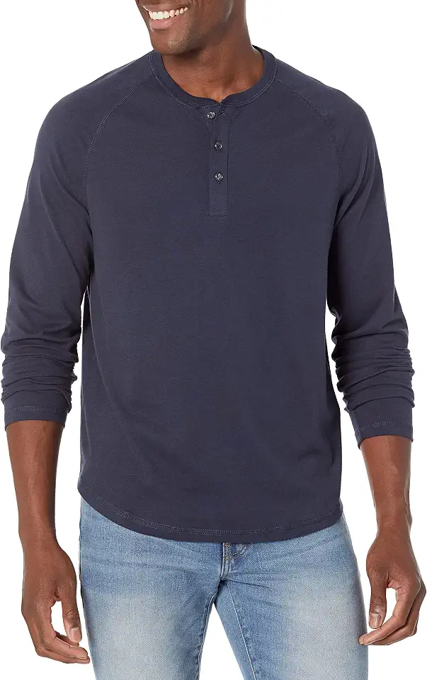 Men's Blue Long Sleeve Henley Shirt