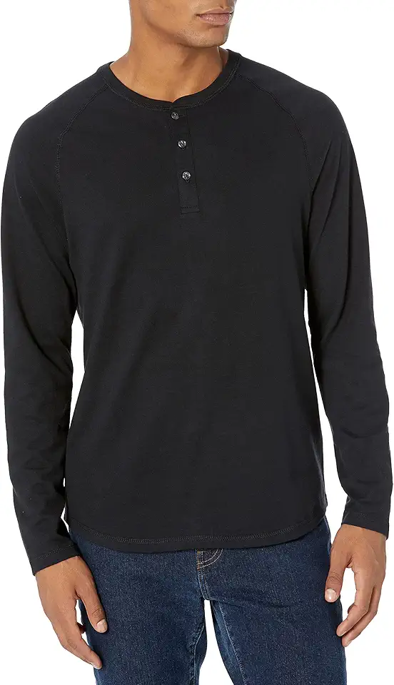Men's Black Long Sleeve Henley Shirt