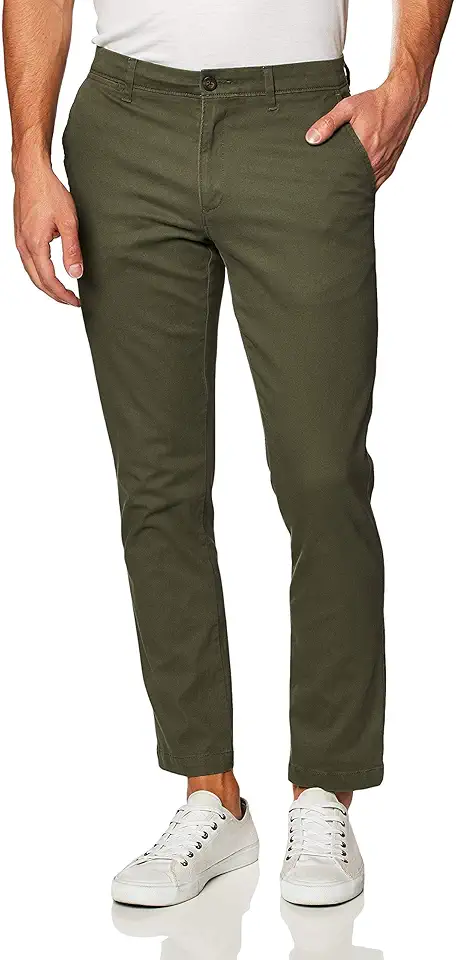 Men's Slim Fit Olive Green Flat Front Chino Pants