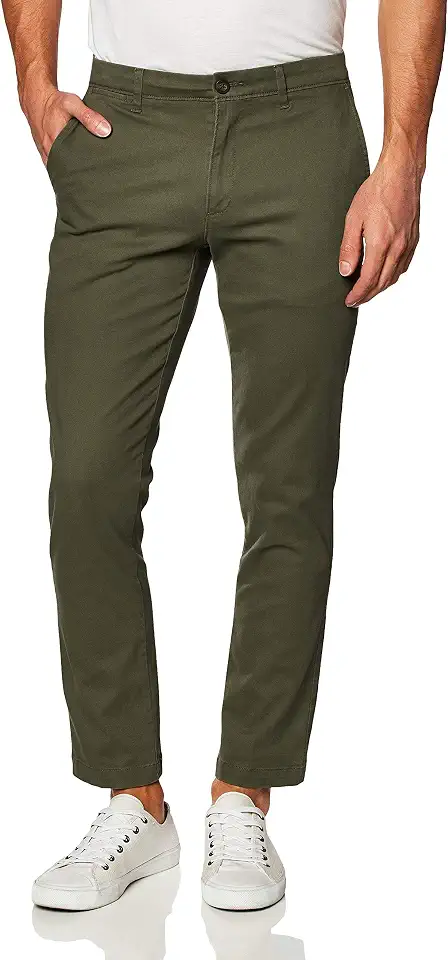 Men's Olive Green Straight Leg Chinos