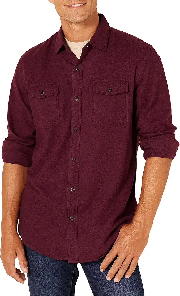 Men's Burgundy Plaid Fleece Button Up Overshirt